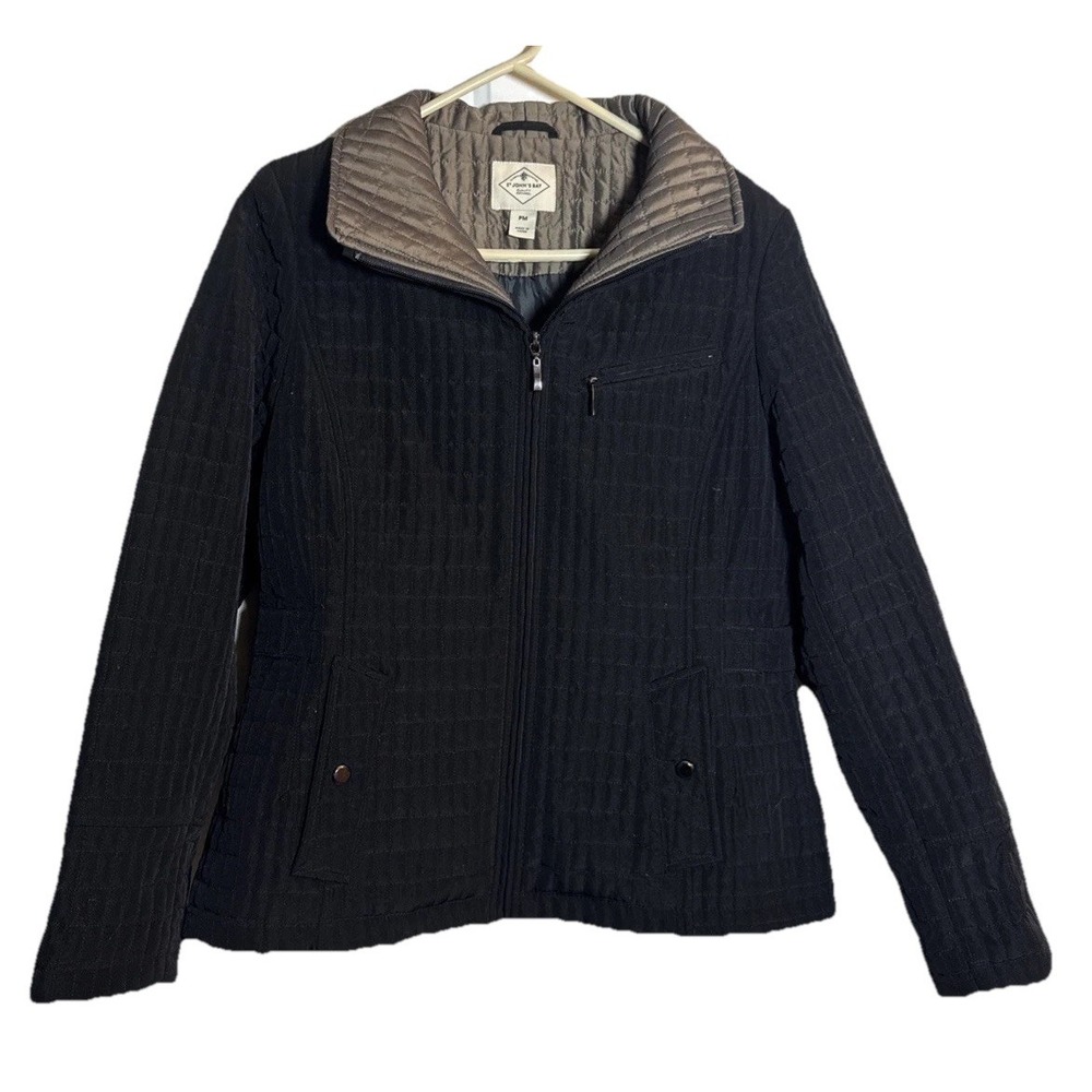 St. John's Bay Black Quilted Jacket with Taupe Lining